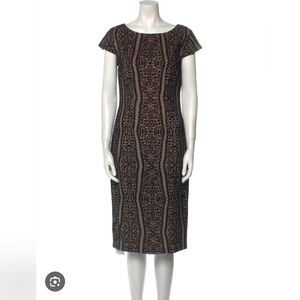 Andrew Marc Black and Beige Patterned Midi Sheath Dress - Size 14